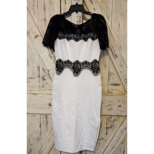 Beulah Style Women's Designer Dress Lace Neckline Black White Size Medium‎ NWT